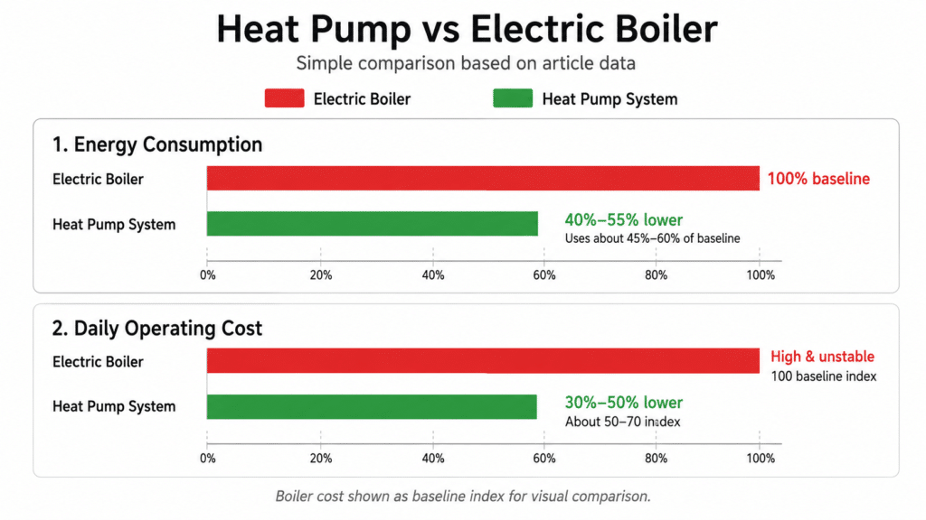 commercial heat pump vs electric boiler energy comparison hotel Dubai