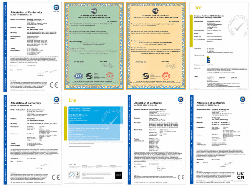 heat pump manufacturer CE ErP KEYMARK SAA ECAS certification — Airproz