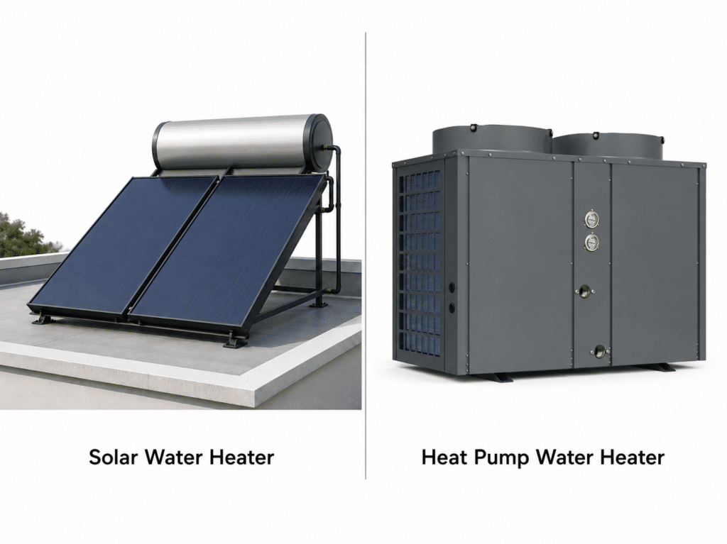 heat pump vs solar water heater UAE comparison residential commercial