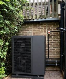 Airproz air to water heat pump installed at residential villa — space heating and hot water supply