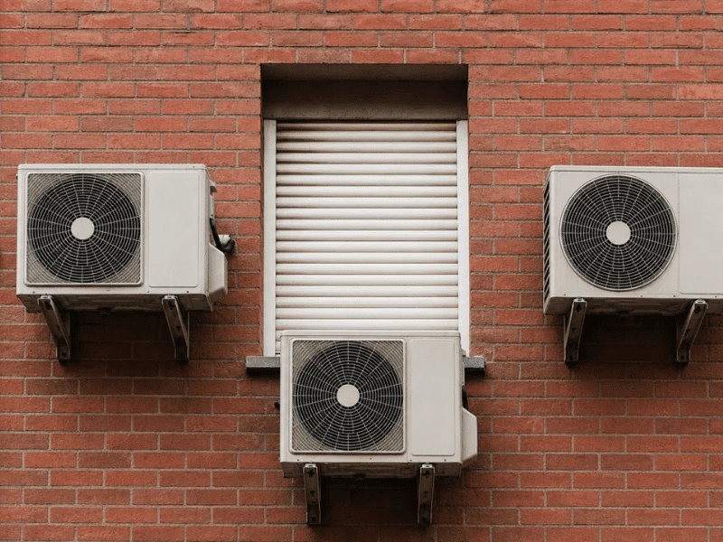 Wall-mounted split air conditioner outdoor units ready for installation inspection