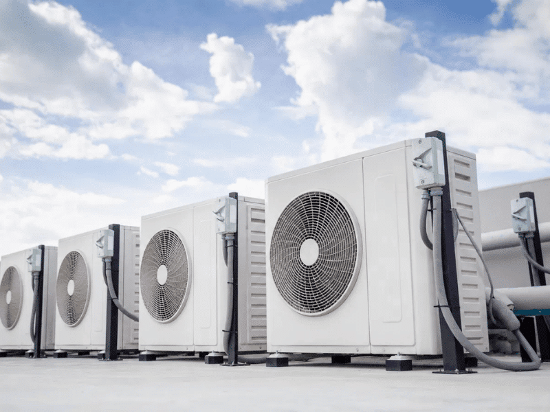 Airproz split air conditioner outdoor units installed on a commercial rooftop