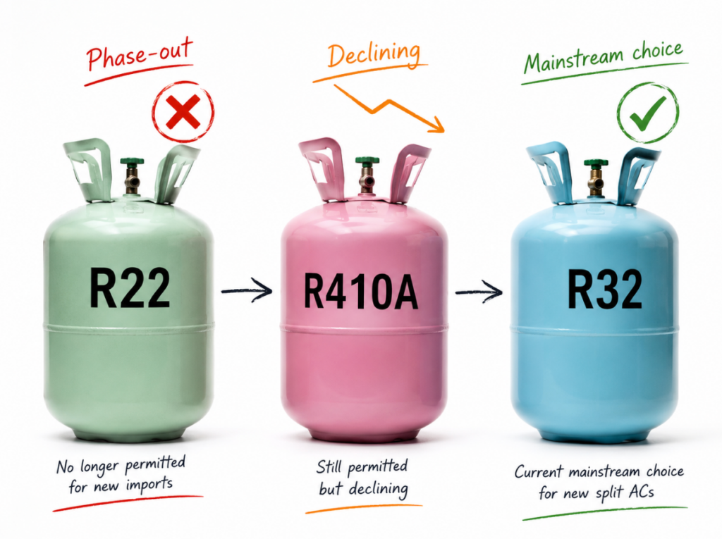 R22 VS R410A VS R32
