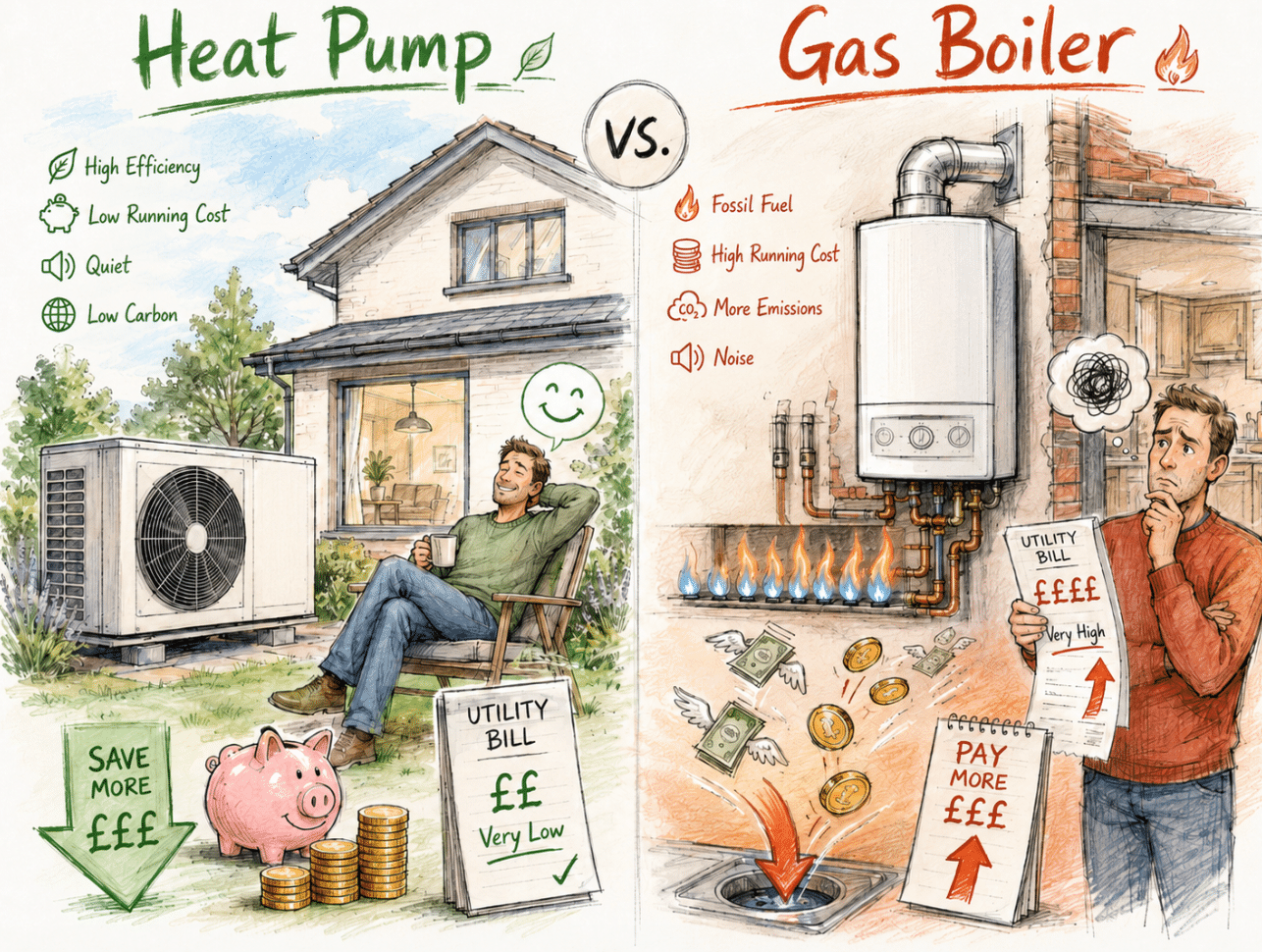 space heating heat pump vs gas boiler running cost