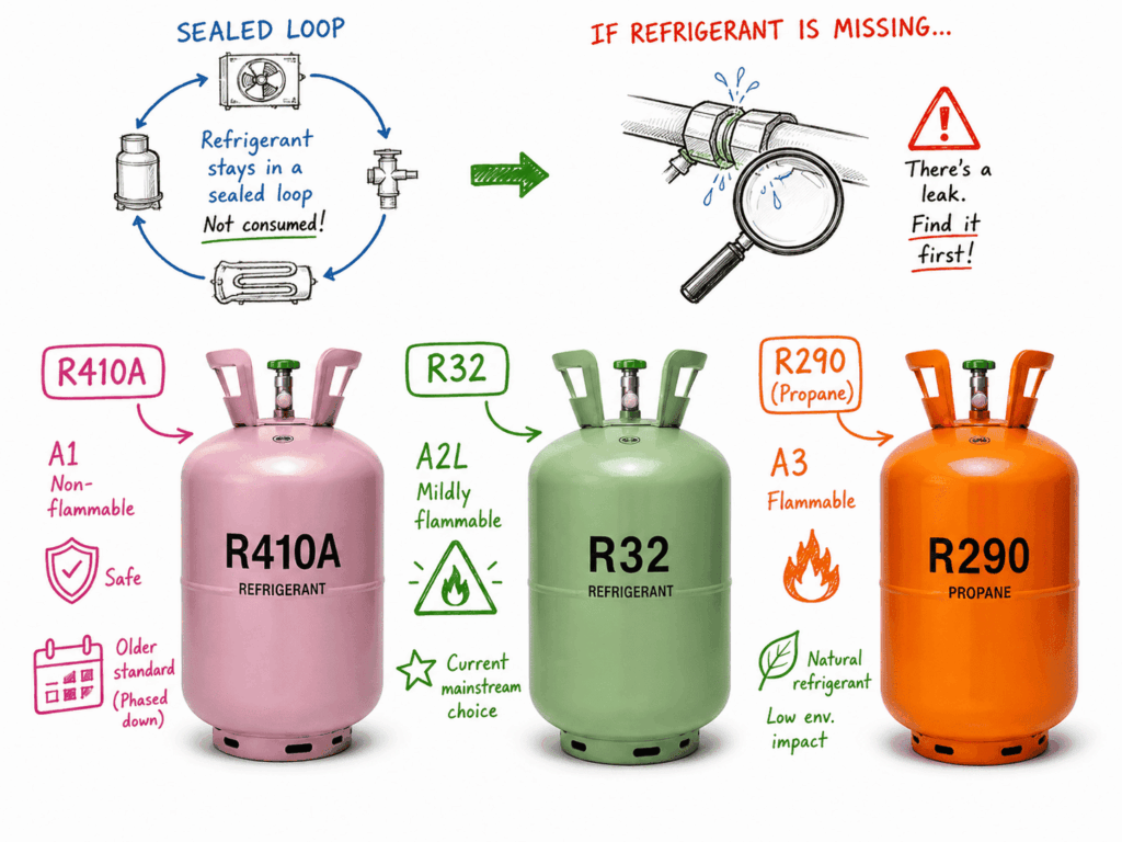r22 vs r32 vs r290 vs r410a