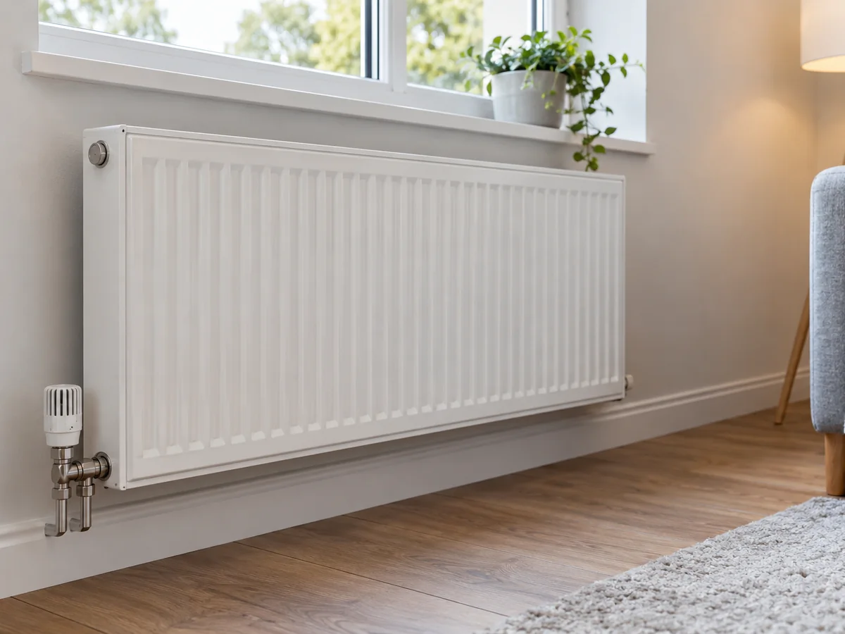 Existing panel radiator in a residential room for heat pump emitter assessment
