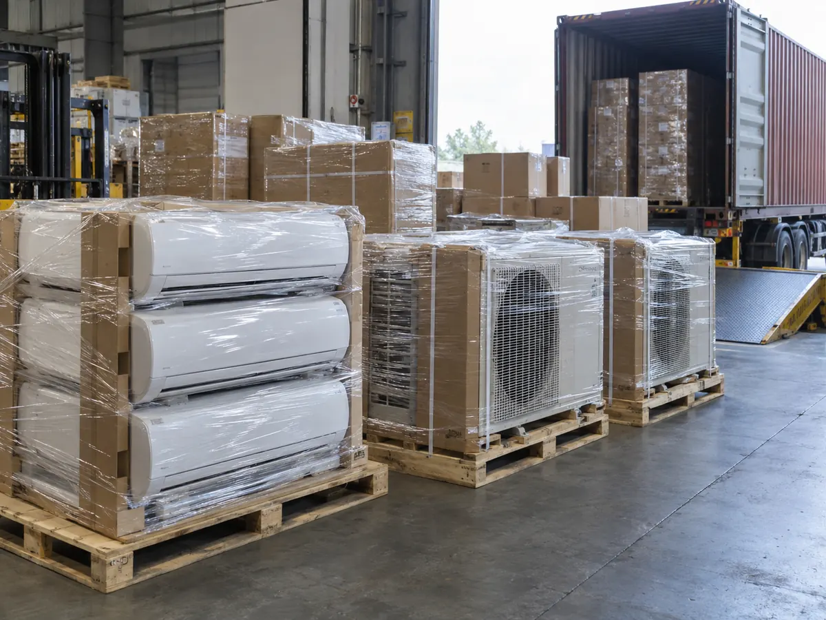 Sample and bulk air conditioner order prepared for destination-market supply