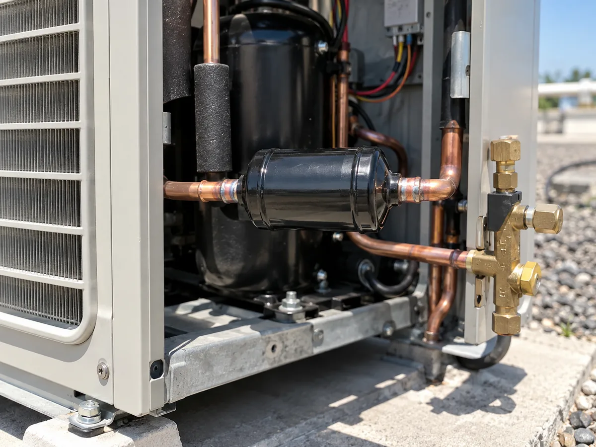 Filter drier installed in a straight-cool outdoor air-conditioning unit.