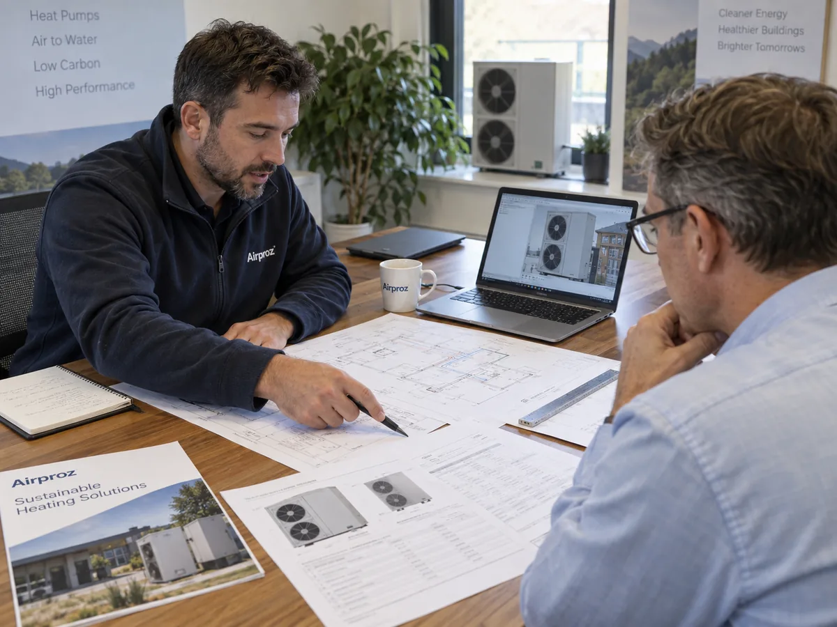 Engineering review of heat pump project drawings and product information.