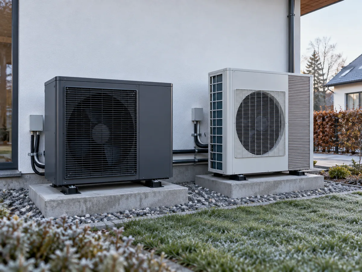 Two generic heat pump outdoor units shown side by side for platform comparison