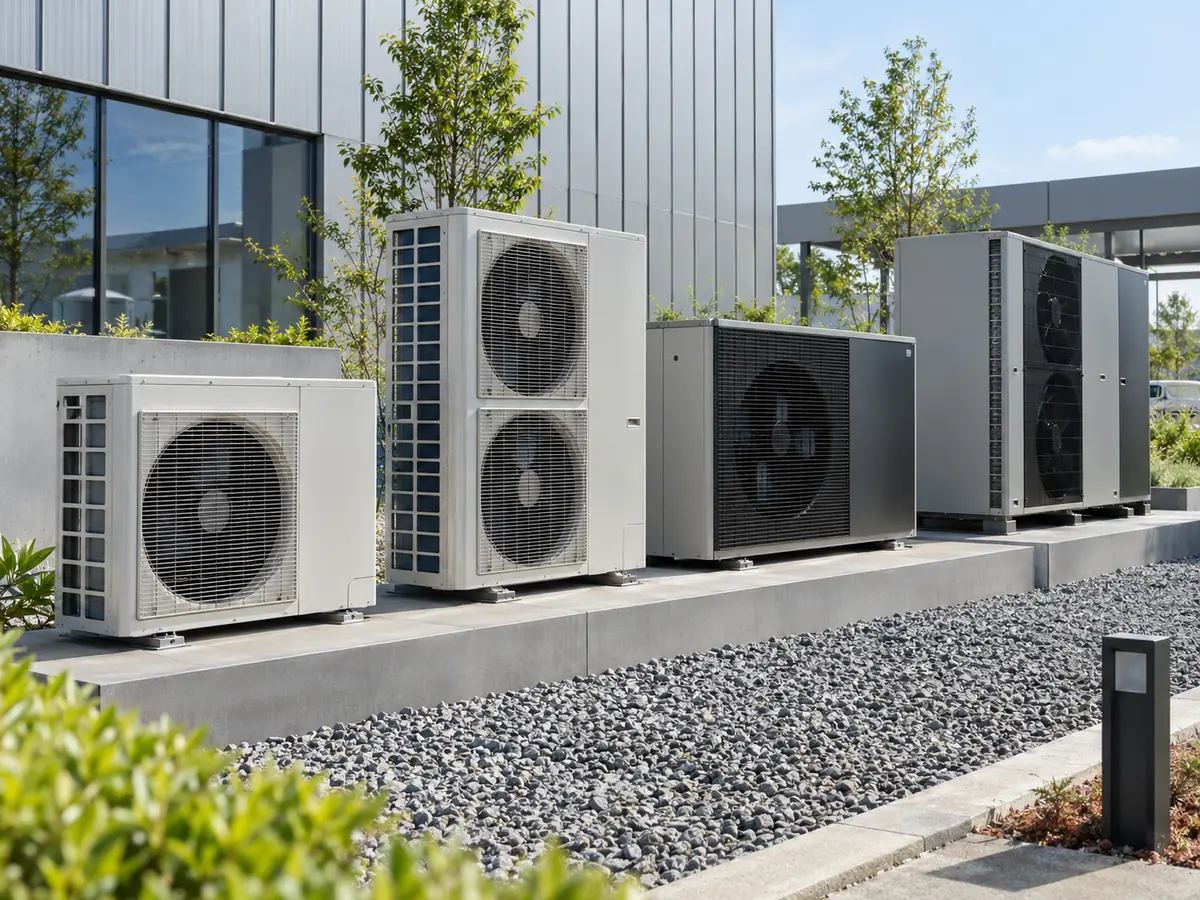 Different heat pump product families and unit sizes shown for system-direction comparison.