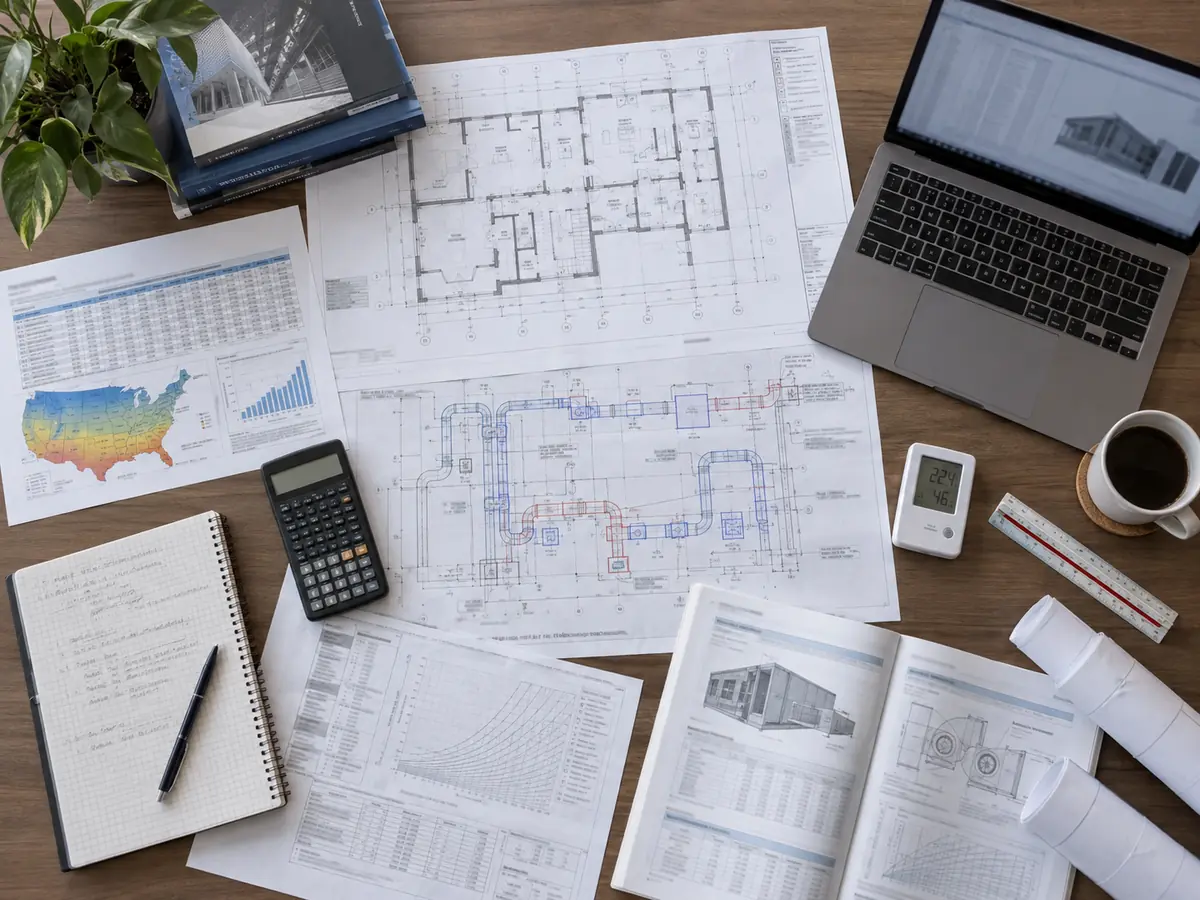 HVAC engineering desk used to review project conditions before equipment selection