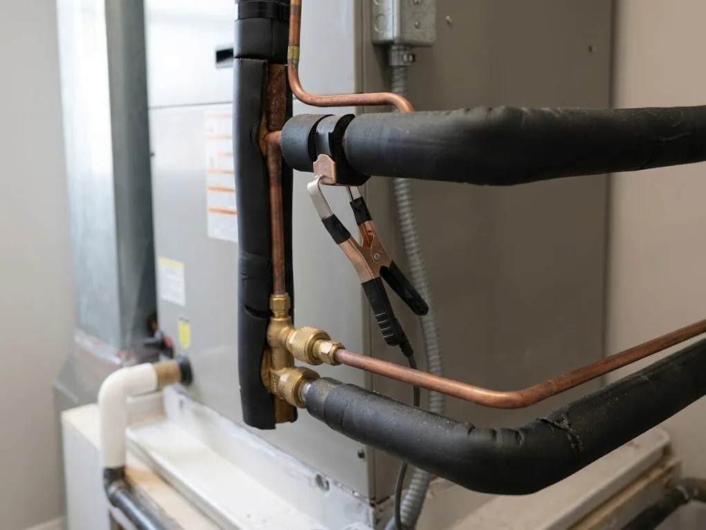 Temperature clamp measuring an insulated suction line during HVAC superheat checking