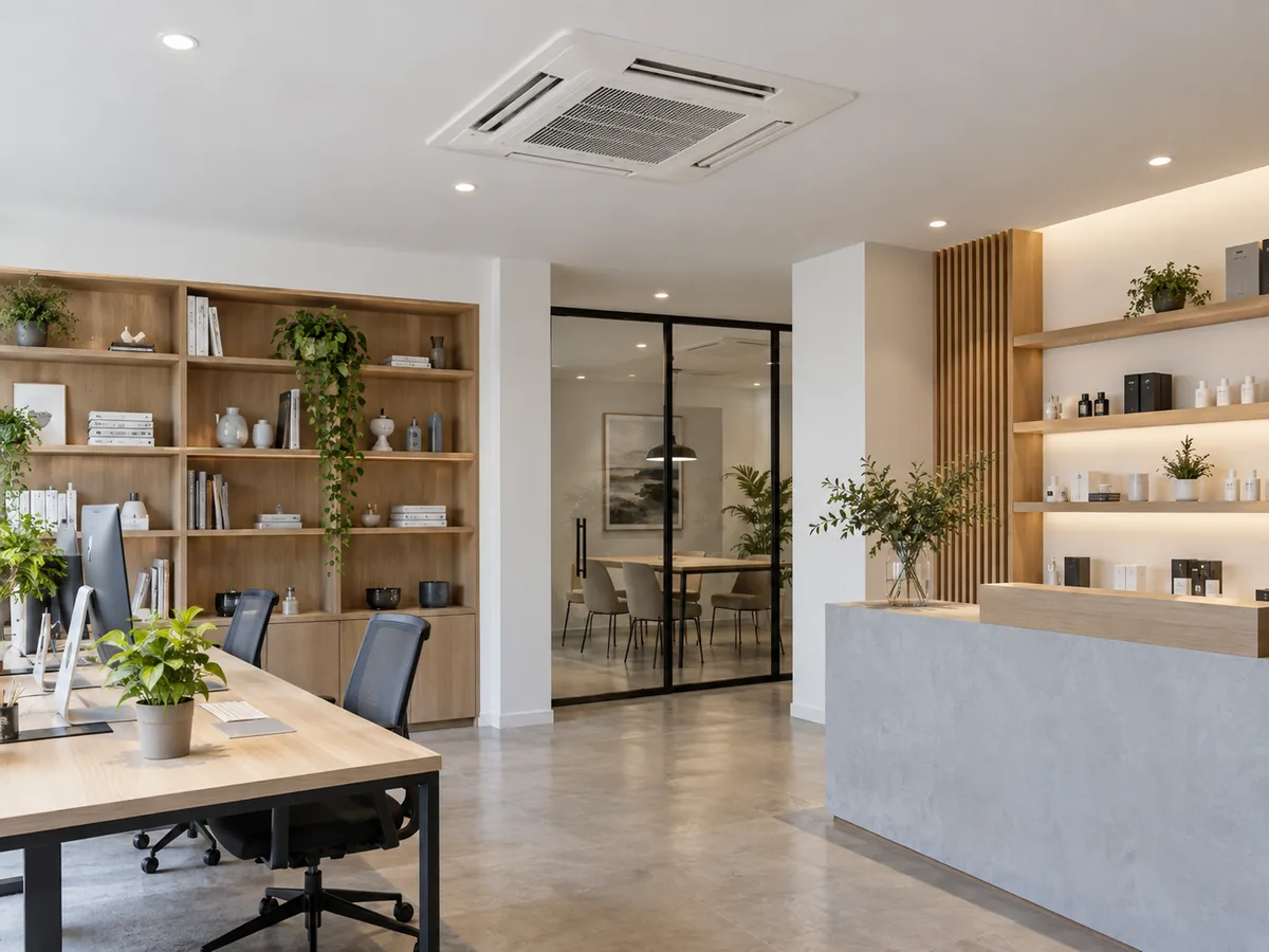 Ceiling cassette mini split in a small office or retail space