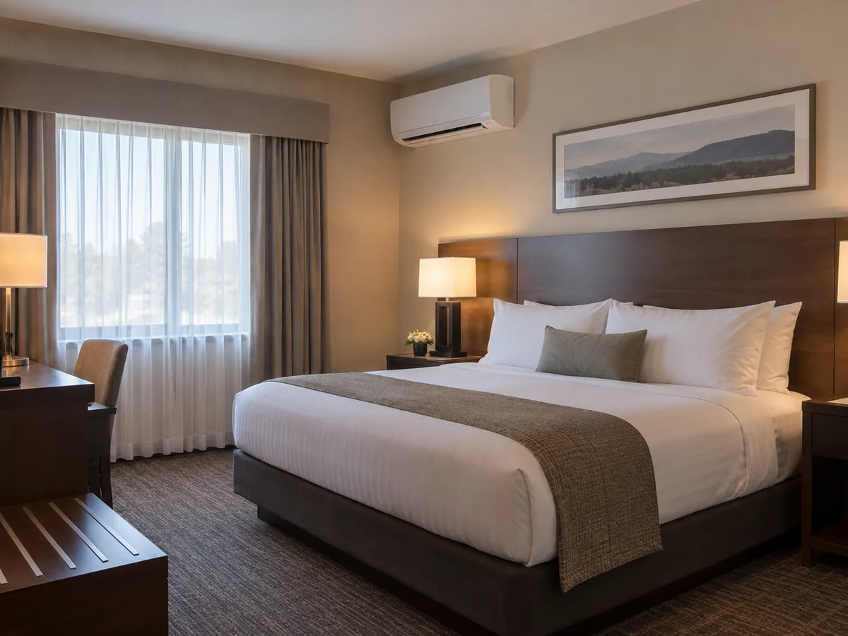 Wall-mounted mini split serving a hotel guestroom