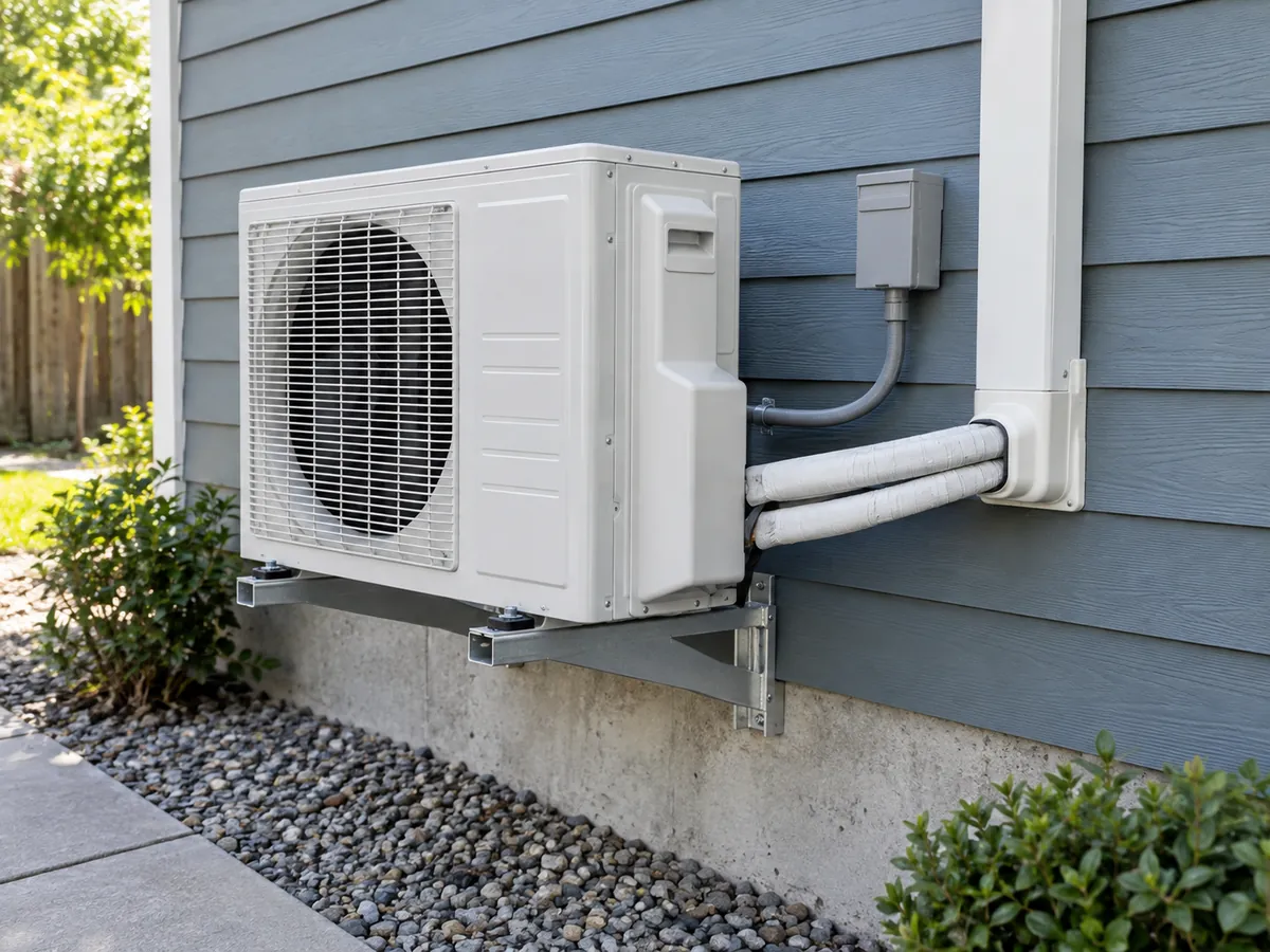 Mini split outdoor unit with insulated refrigerant lines and electrical conduit