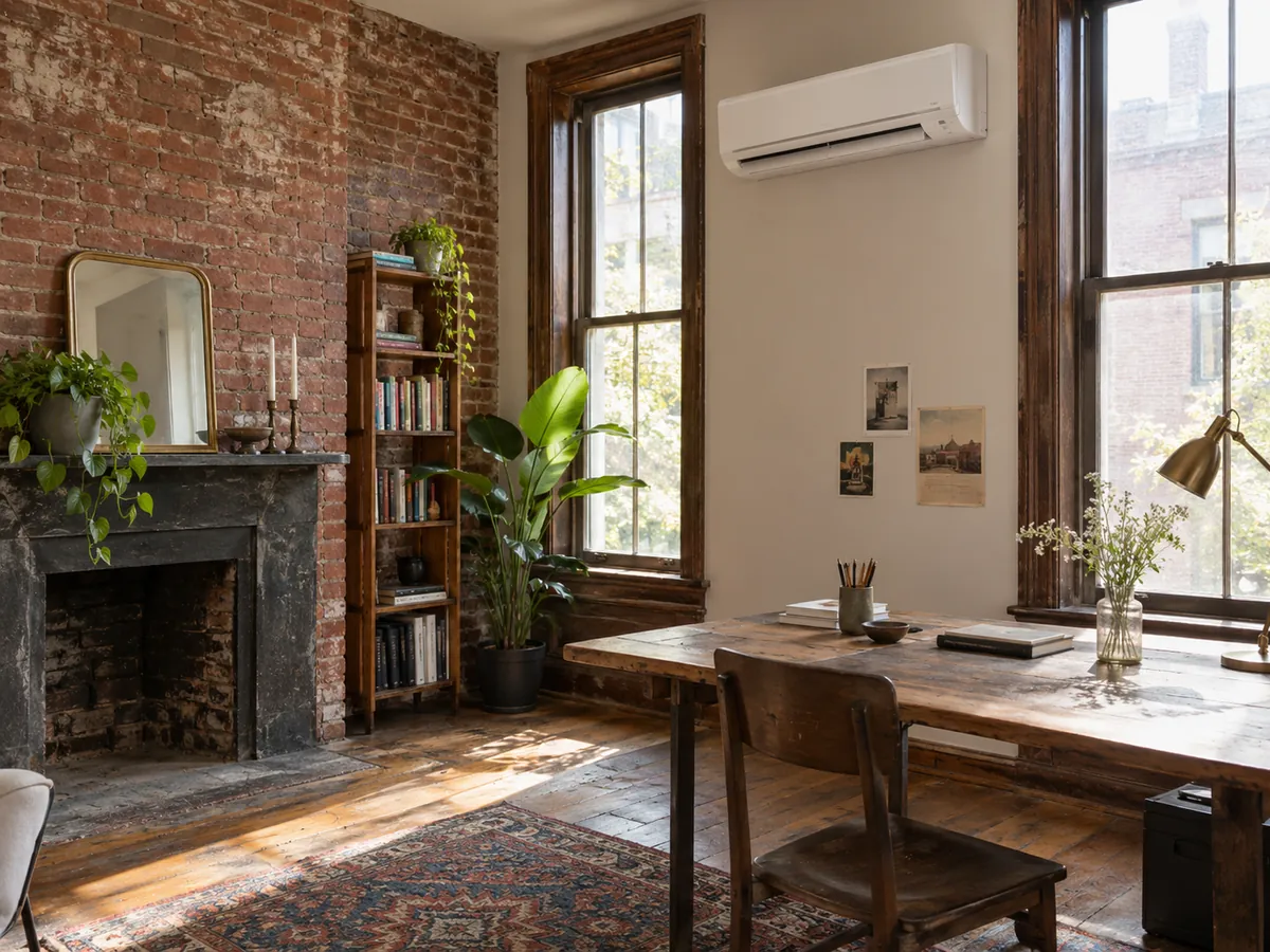 Wall-mounted mini split used in a renovated older building