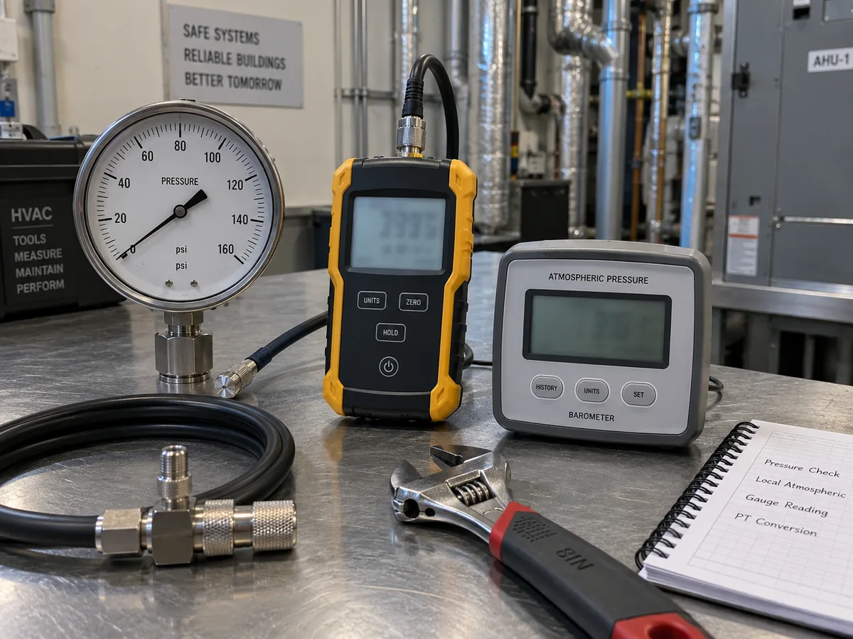 HVAC pressure instruments used to verify gauge and pressure-reference conditions