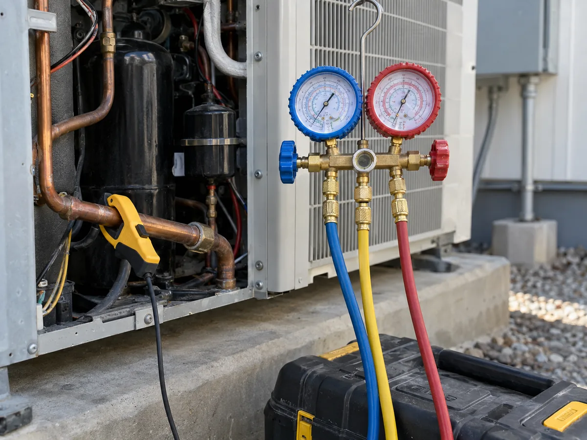 HVAC measurement setup used to read pressure and pipe temperature together
