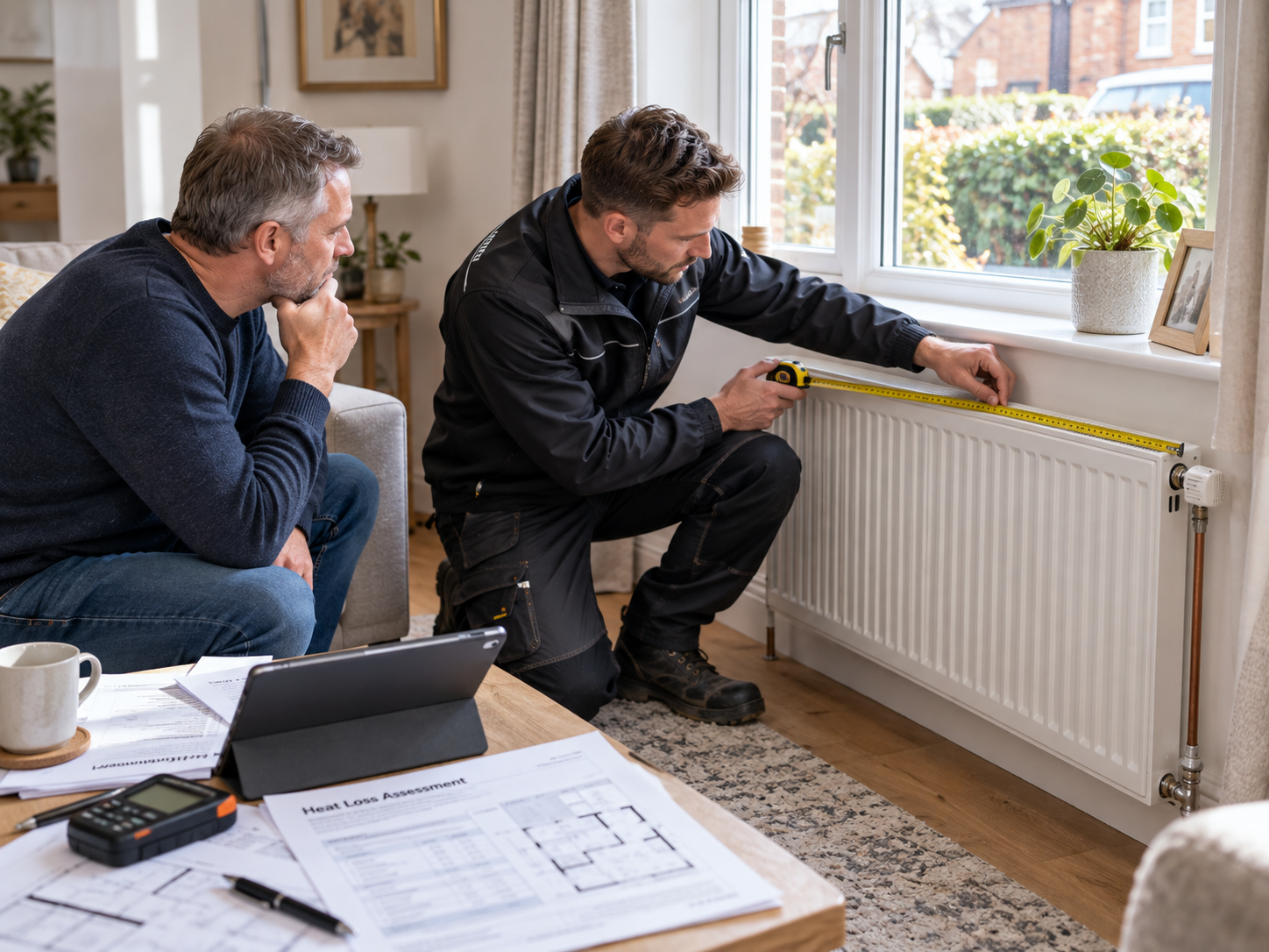 Room-by-room heat-loss survey before heat-pump sizing