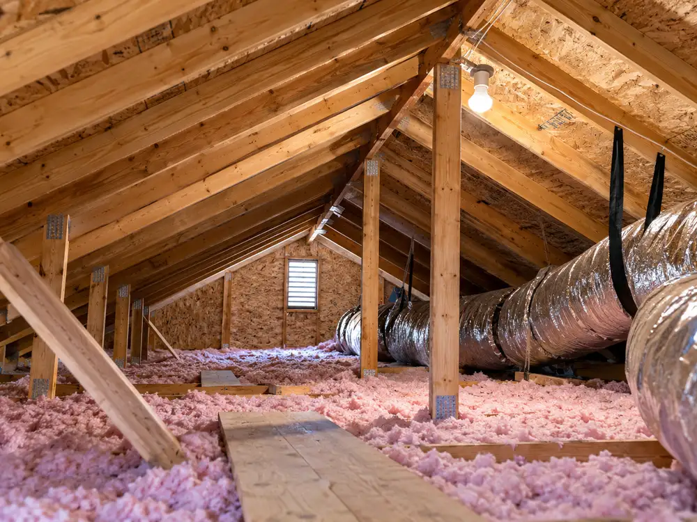Attic roof framing and floor insulation affecting room heating and cooling loads