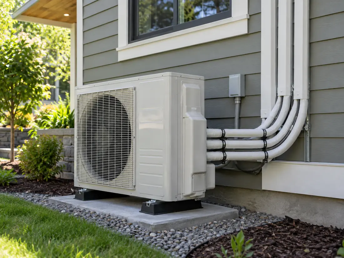 Multi-zone mini-split outdoor unit with several insulated refrigerant line sets